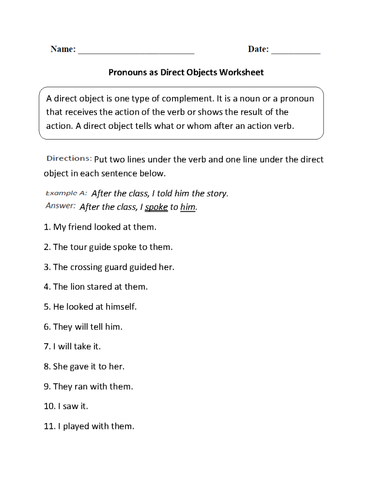 6th Grade Subject Verb Object Worksheets With Answers
