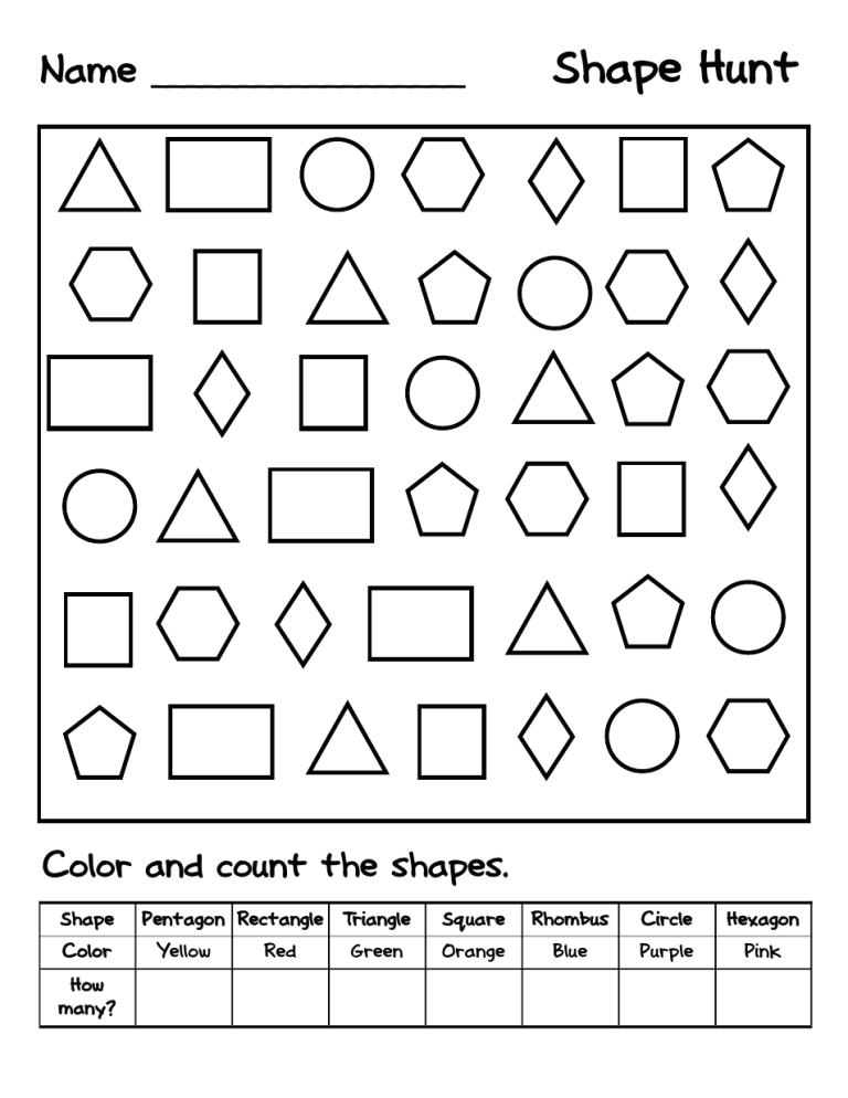Identifying Shapes Worksheets For Kindergarten Pdf