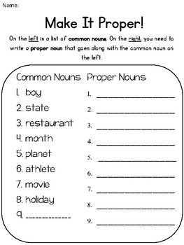Common Noun And Proper Noun Worksheet For Class 2nd