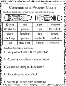 Proper Nouns Worksheet 1st Grade