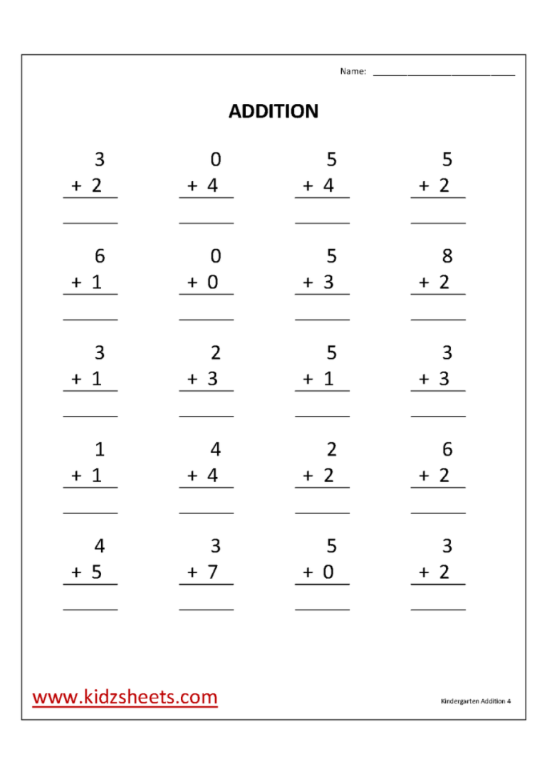 Simple Adding Worksheets For Kindergarten