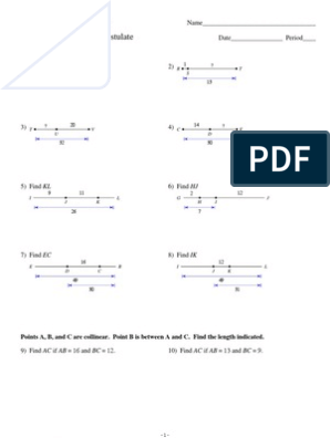 Geometry Segment Addition Postulate Worksheet Answer Key Kuta Software
