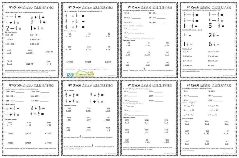 Grade 4 Addition Subtraction Multiplication Division Worksheets