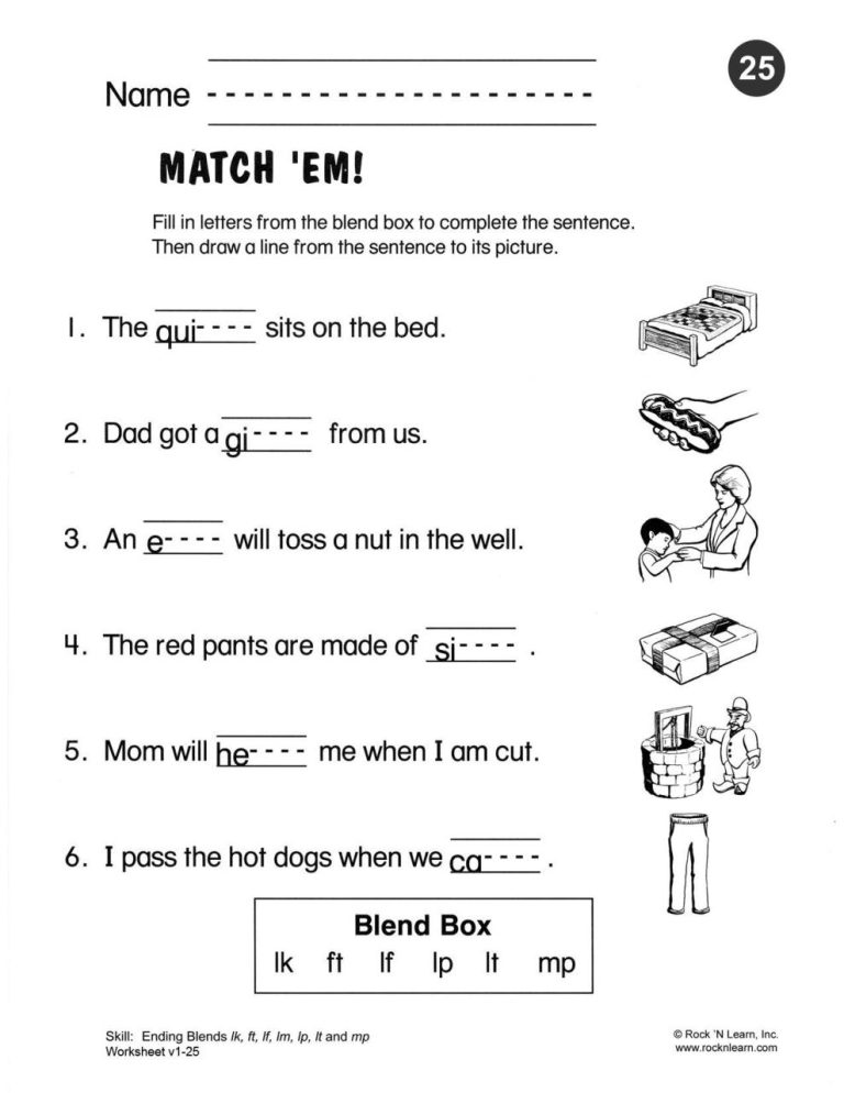 First Grade Final Consonant Blends Worksheets