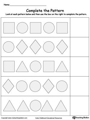 Kindergarten Shape Pattern Matching Shapes Worksheets For Kindergarten