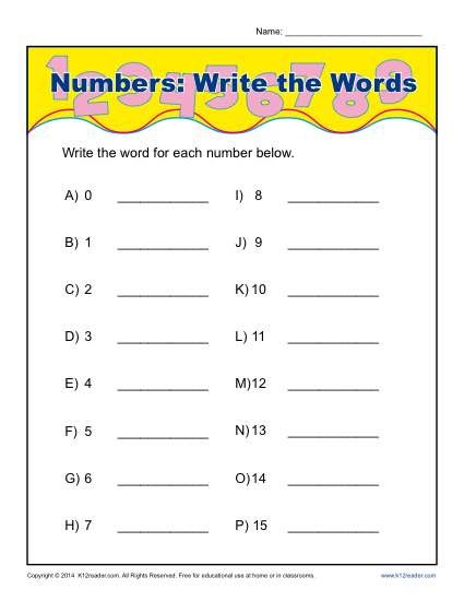 Writing Number Words Worksheets For Kindergarten