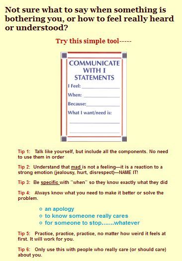 I Statements Worksheets For Youth