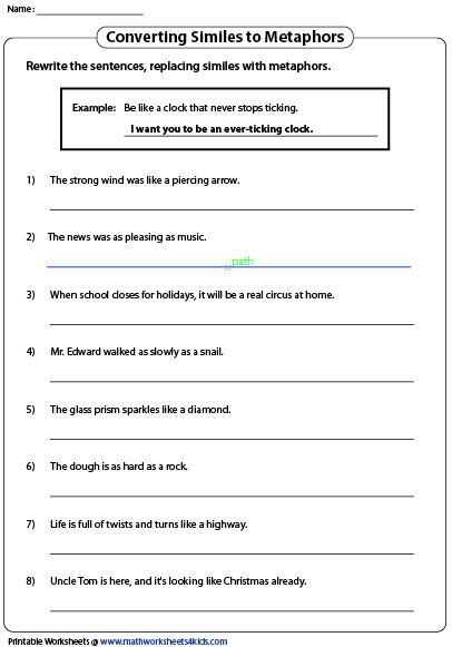 Metaphor Worksheets With Answers Pdf
