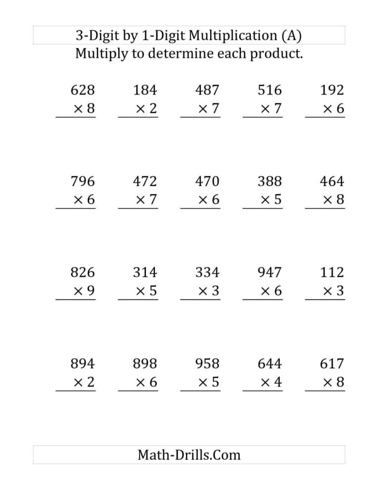 2-digit By 1 Digit Multiplication Worksheets Pdf With Answers