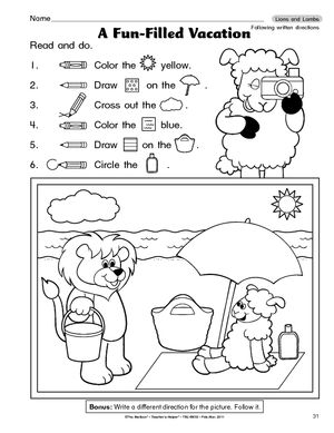 Following Directions Worksheet For Kindergarten