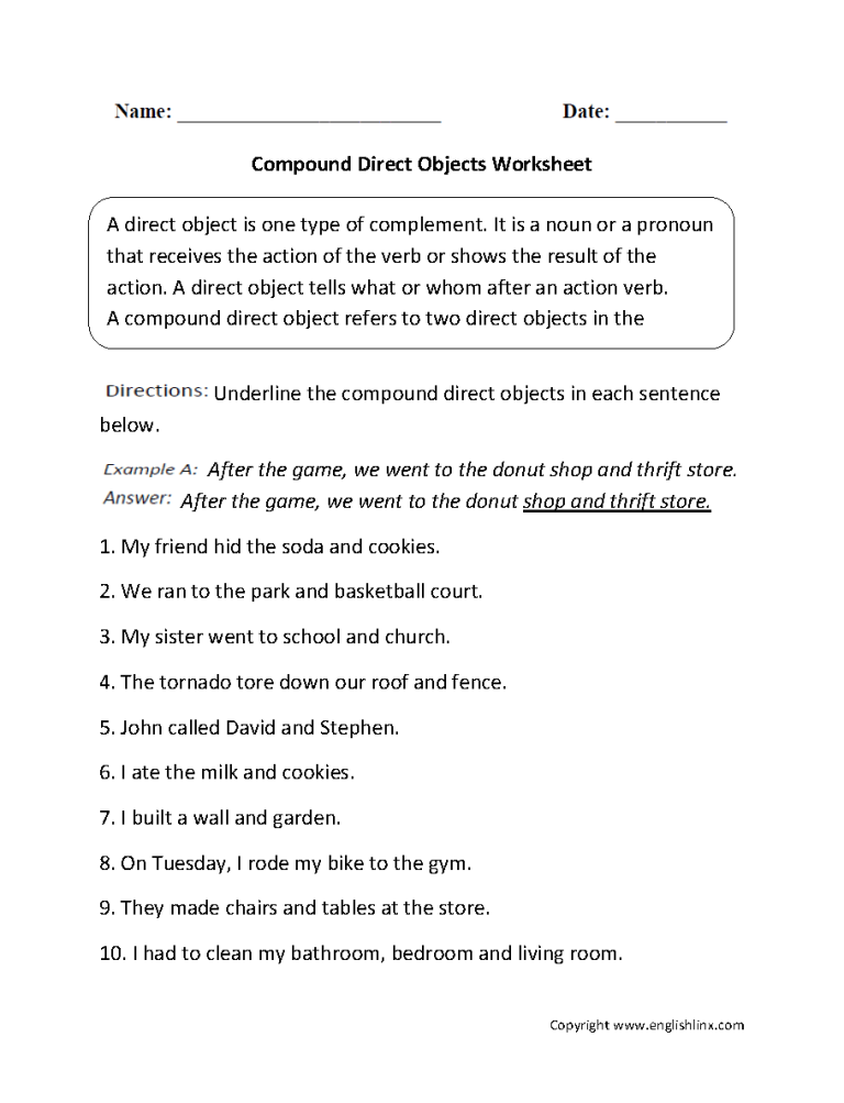 Easy Subject Verb Object Worksheets With Answers