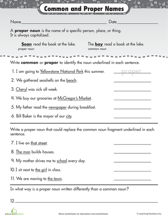 Common And Proper Nouns Worksheet 4th Grade