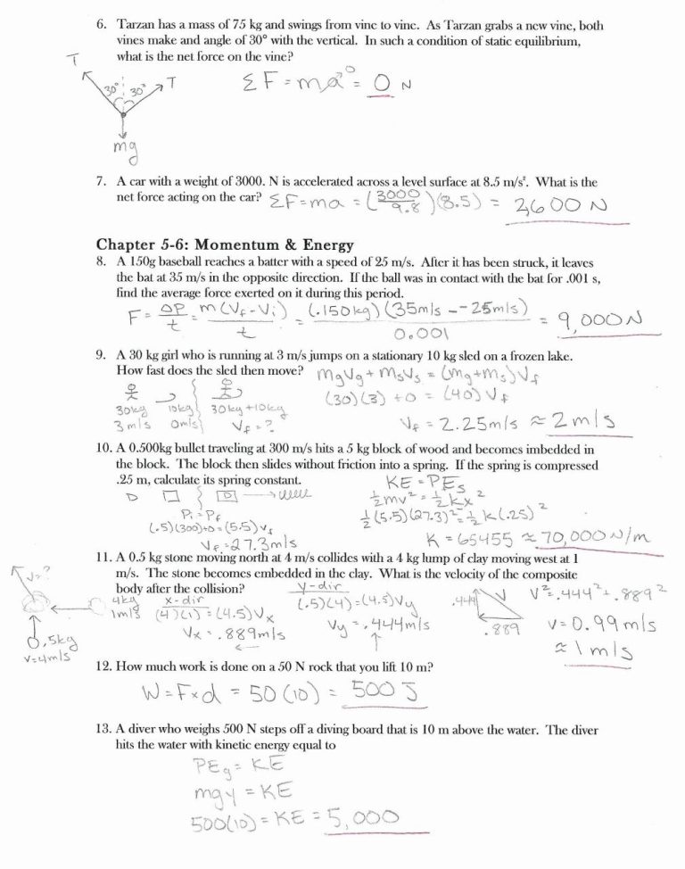 Work Power And Energy Worksheet Answers Pdf