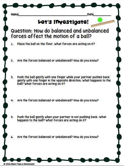 Worksheet 5 Examples Of Balanced And Unbalanced Forces
