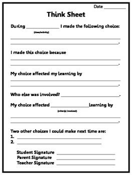 Think Sheet For Elementary Students