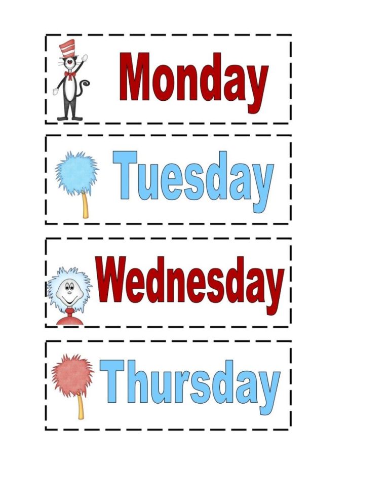 Preschool Printable Classroom Days Of The Week Printables