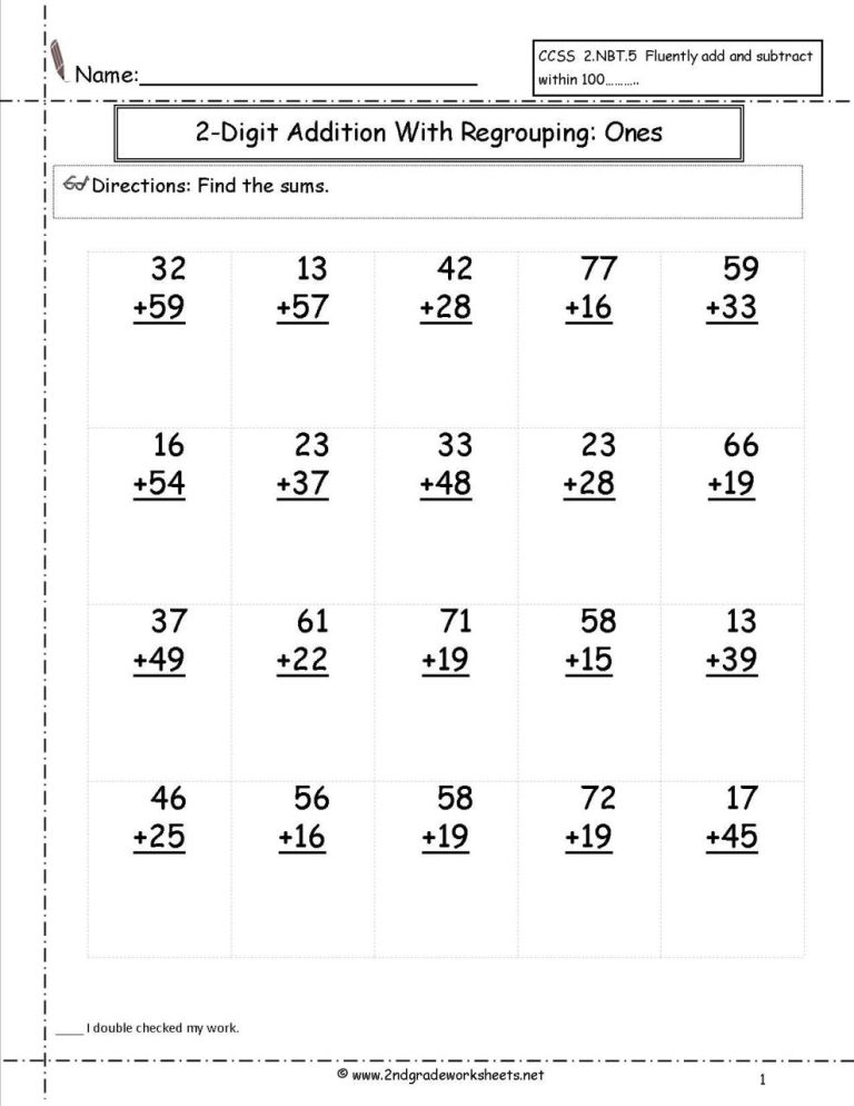 Addition With Regrouping Free Printable Worksheets