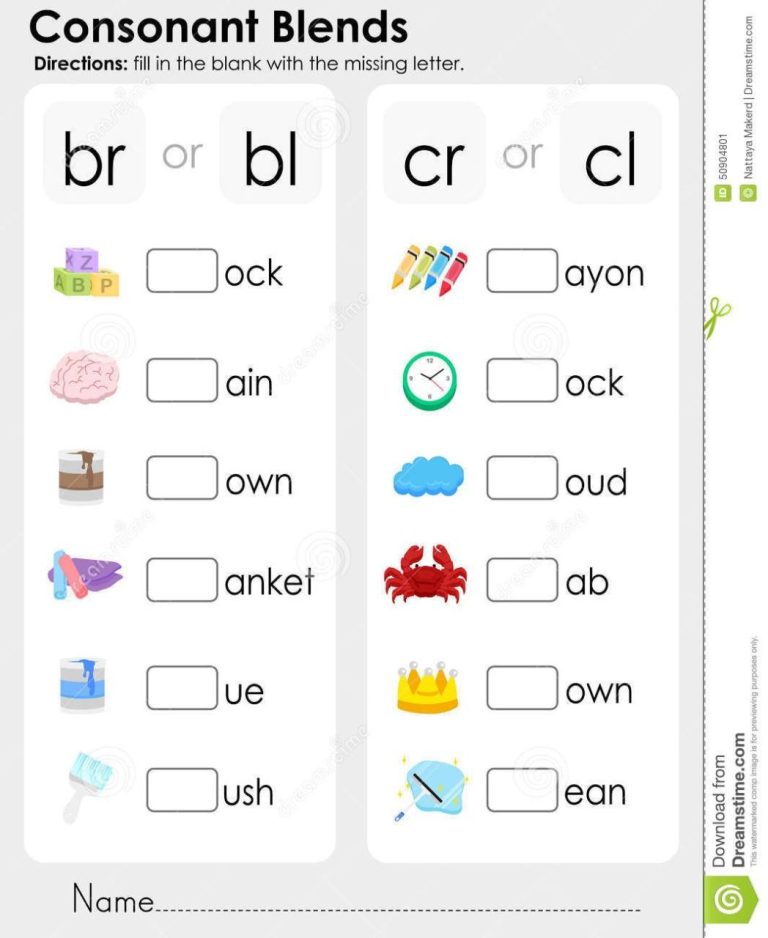 Beginner Consonant Blends Worksheets For Kindergarten