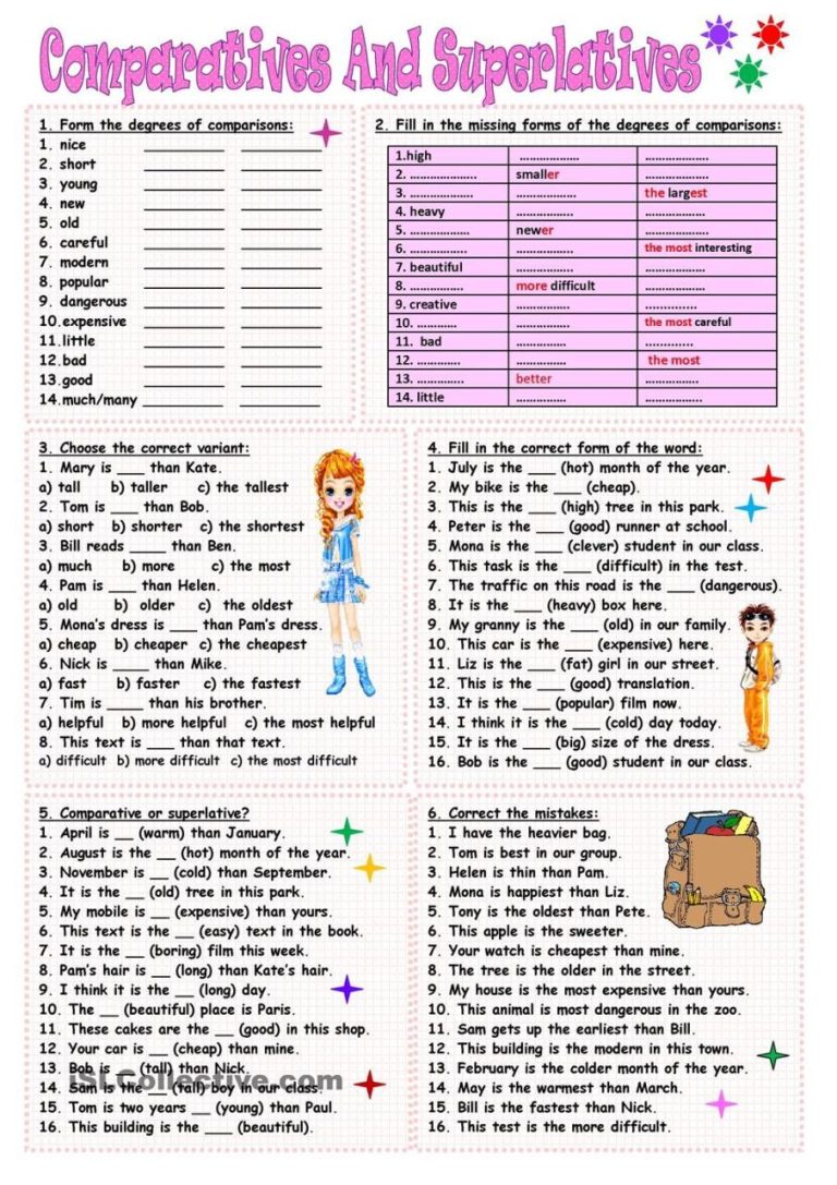 Degree Of Comparison Worksheet With Answers Pdf