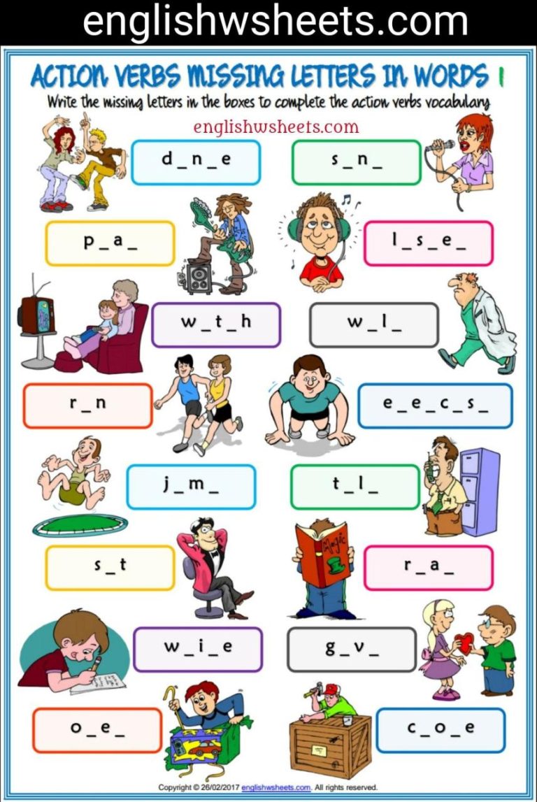 Printable Action Words Worksheet For Kindergarten