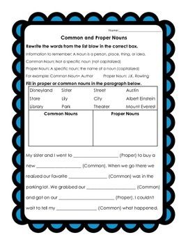 4th Grade Common And Proper Nouns Worksheet Answer Key