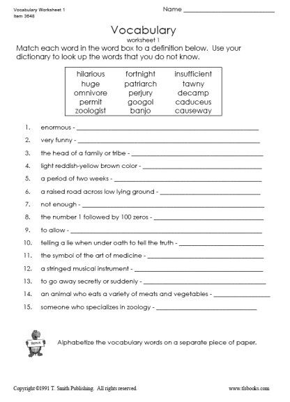 Vocabulary Grade 4 Worksheets English