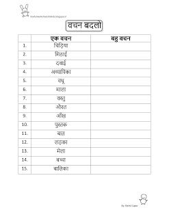 Hindi Vachan Badlo Worksheet For Class 3