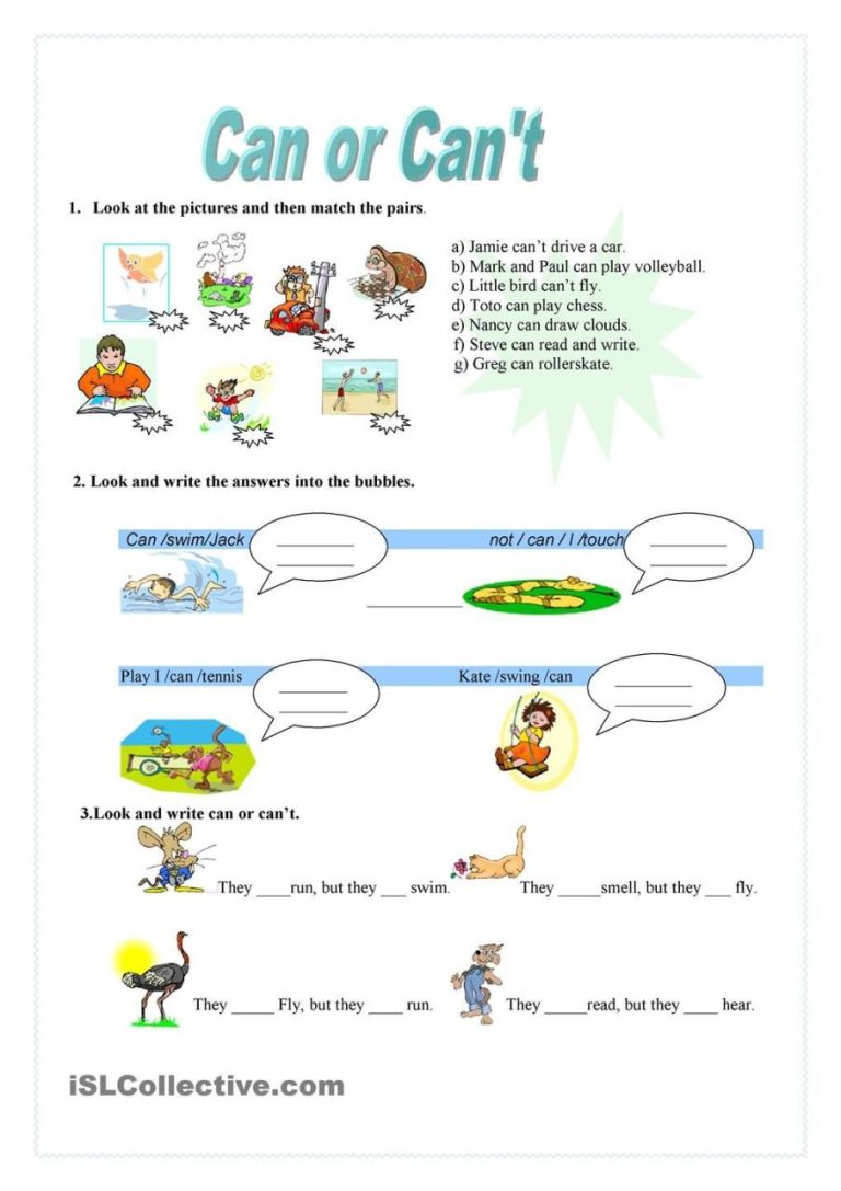Can And Can't Worksheet For Grade 1 Pdf