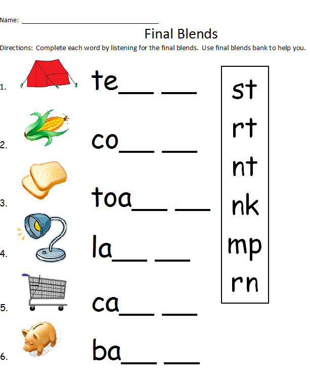 Beginner Consonant Blends Worksheets For Grade 1