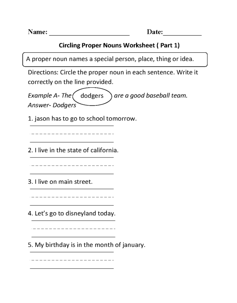4th Grade 5th Grade Proper Nouns Worksheet