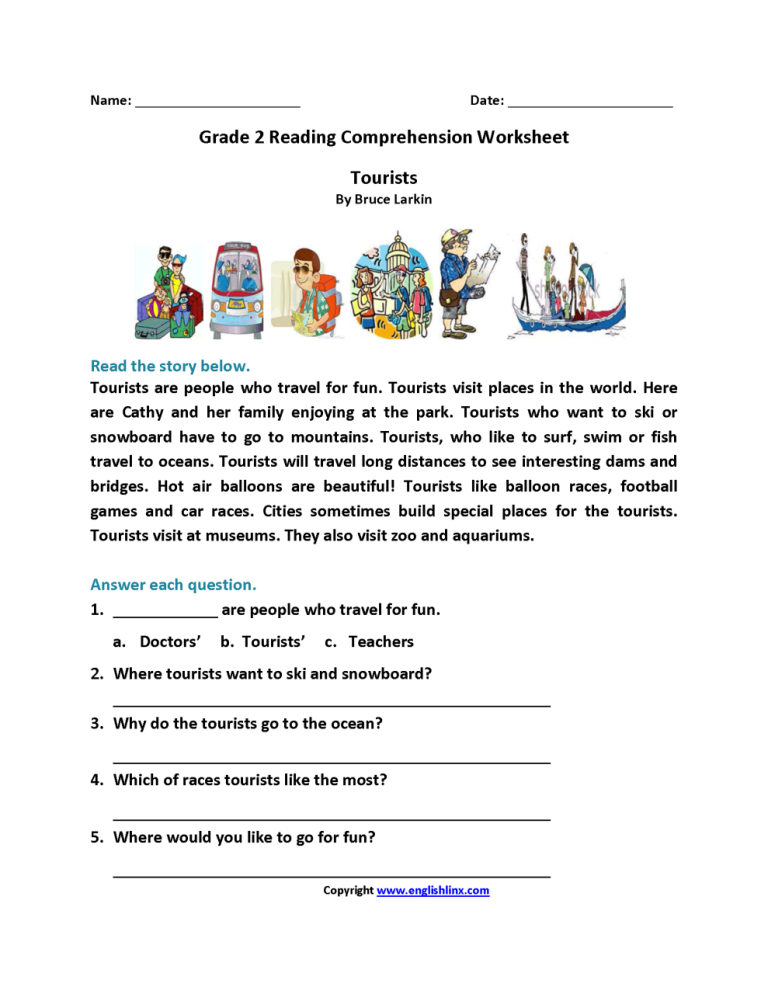 Comprehension Second Grade English Worksheets For Grade 2