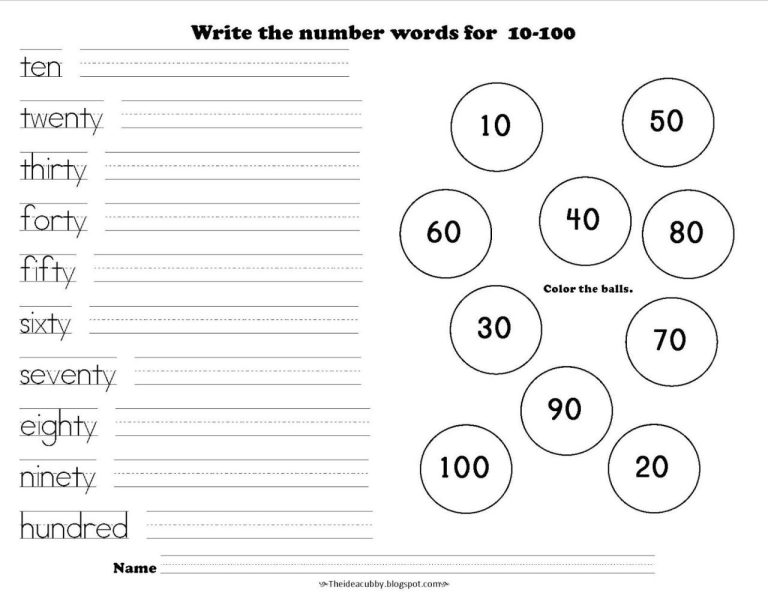 Printable Number Words Worksheet 1-100 Pdf
