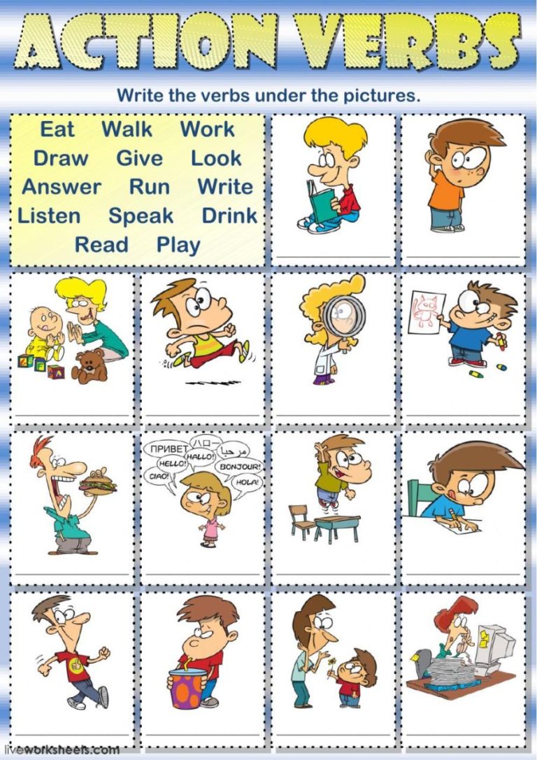 Action Words Worksheet For Kindergarten Pdf