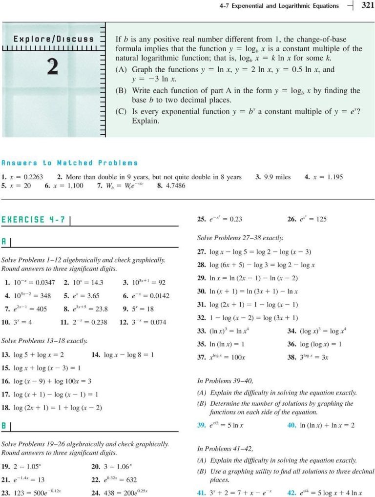 Exponential And Logarithmic Equations Worksheet Answer Key