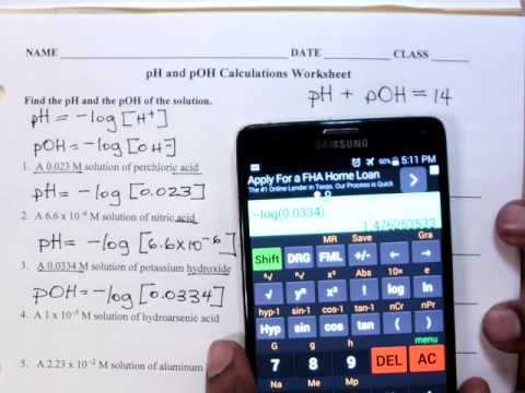 Ph And Poh Calculations Worksheet #2