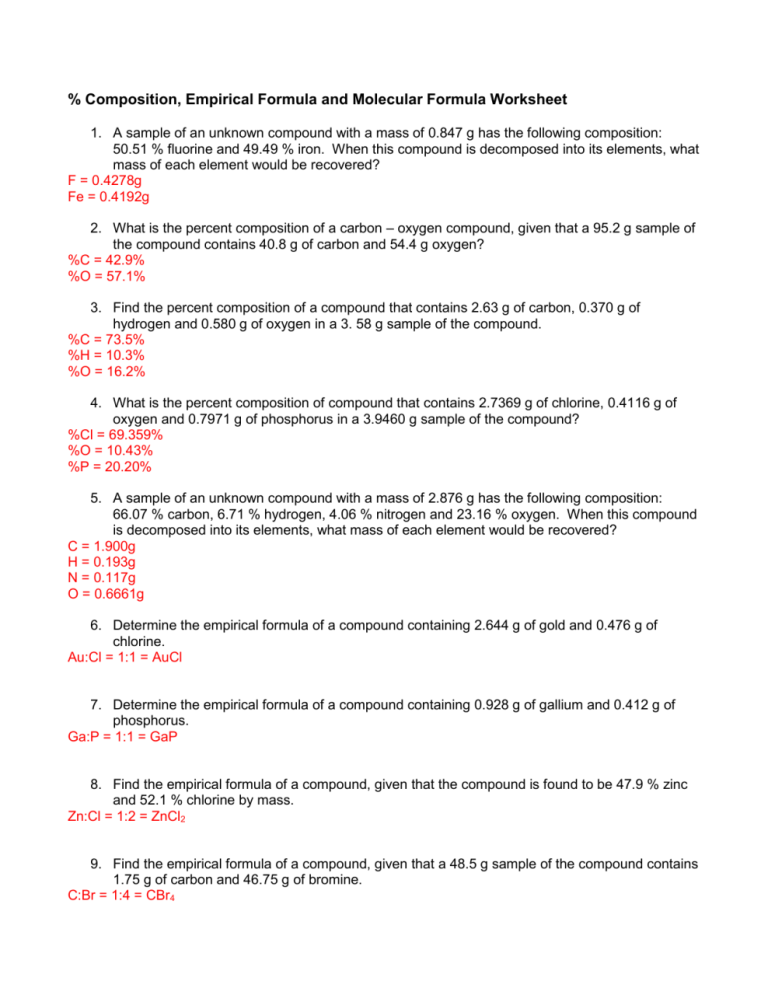 2.3 Elements And Compounds Worksheet Answer Key
