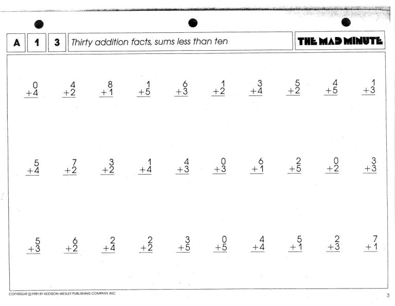 5th Grade 1 Minute Math Worksheets