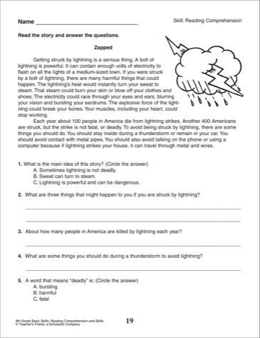 4th Grade Year 4 Comprehension Worksheets Pdf