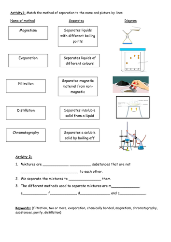 Ways Of Separating Mixtures Worksheet Grade 6