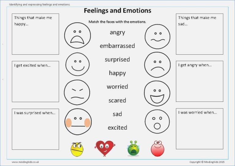Identification Feelings And Emotions Worksheets Printable