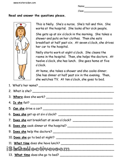 Reading Comprehension Free Printable 4th Grade Worksheets