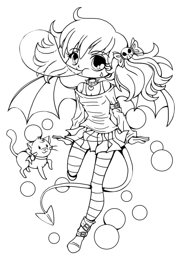 Chibi Anime Halloween Coloring Pages