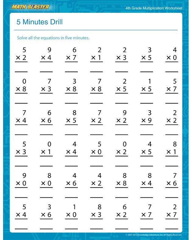 Multiplication 5 Minute Math Worksheets