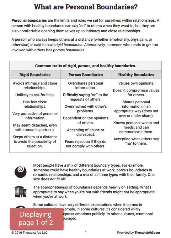 Therapy Printable Boundaries Worksheet