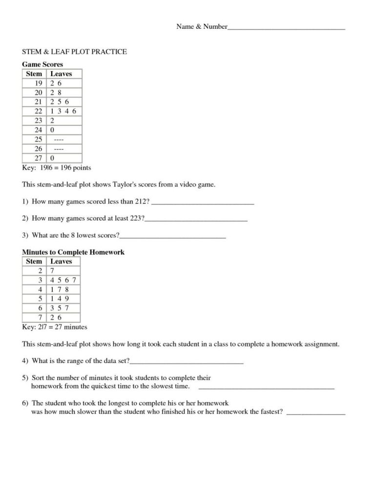 Stem And Leaf Plot Worksheet With Answers Pdf
