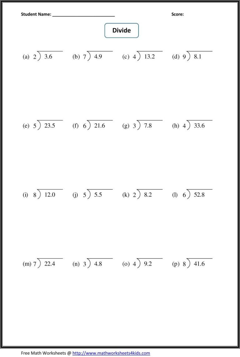 Fifth Grade Dividing Decimals Worksheet 5th Grade Pdf