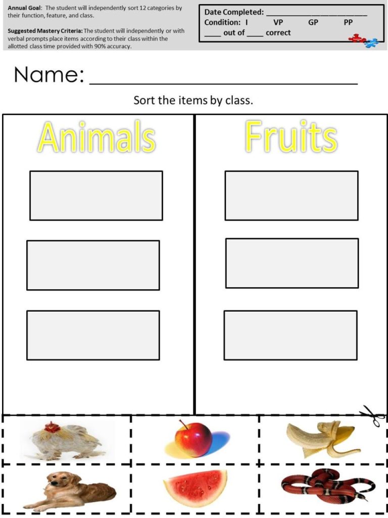 Kindergarten Autism Worksheets Printables