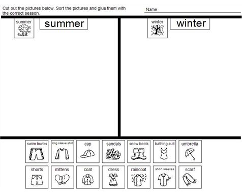 Winter Clothes Worksheets For Kindergarten