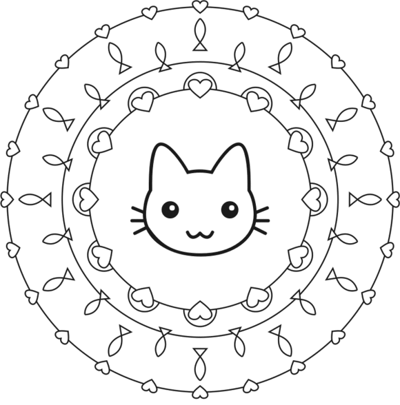 Easy Cat Mandala Coloring Pages