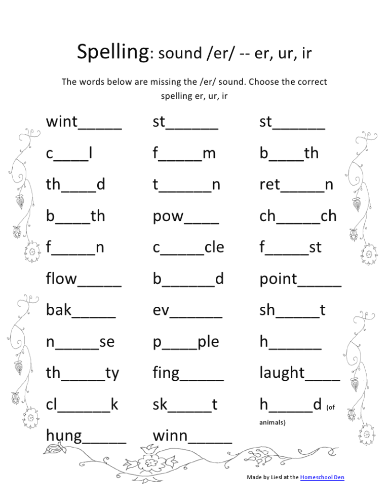 Printable 2nd Grade Spelling Worksheets Pdf